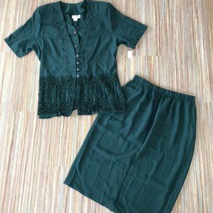 Modern Touch Forest Green Braided Embroidery Two piece Skirt Set with Jacket